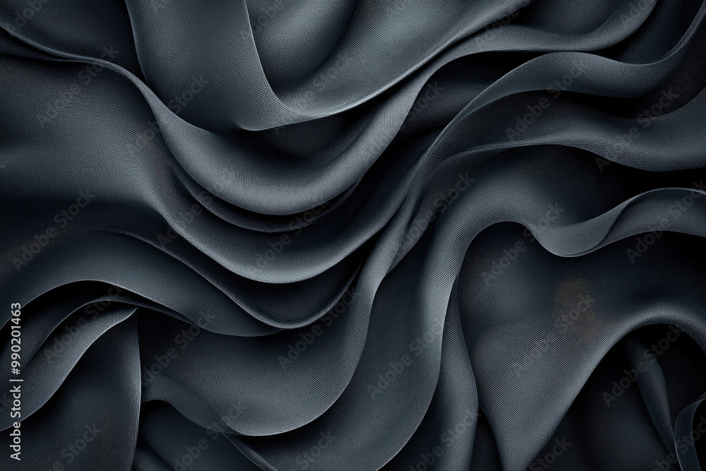 Obraz premium Black satin wavy background for graphics use. Created with AI