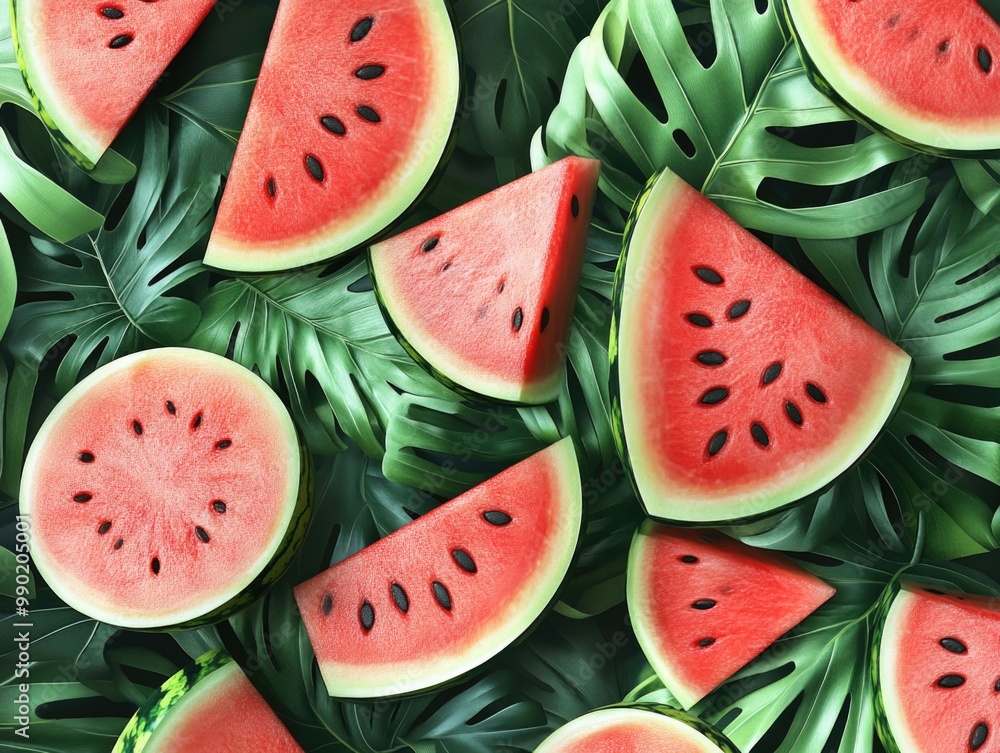 Watermelon Slices on Table Watermelon Slices on Table