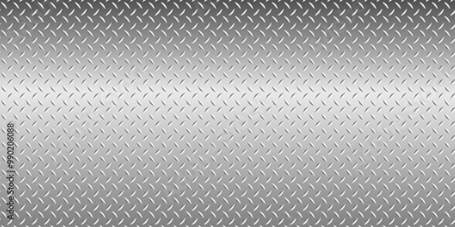 Silver gray metal background, 3D polished chrome metallic and shiny diamond plate texture, vector illustration. 