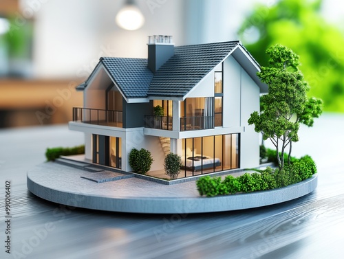 Modern architectural model of a house showcasing design and detailing in a cozy indoor environment. photo