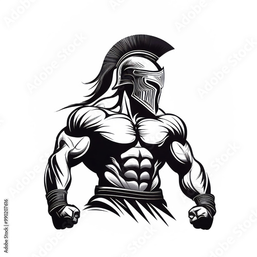 Wallpaper Mural High-Resolution Illustration of a Muscular Spartan Warrior with a Unique Helmet, Transparent PNG Torontodigital.ca