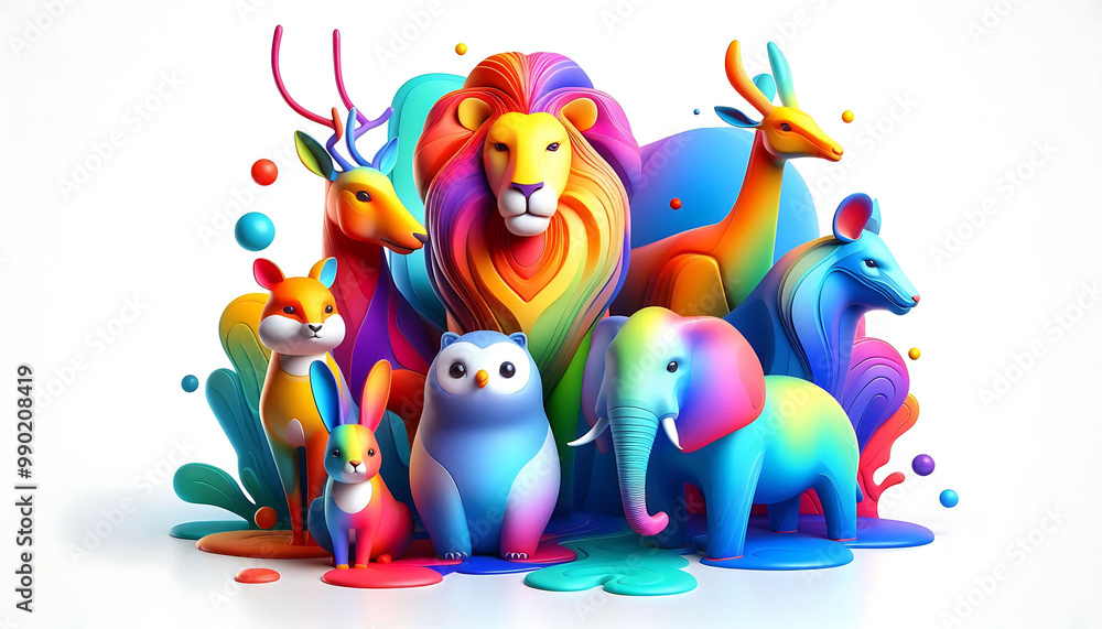 Naklejka premium Colorful Animal Illustrations in Vibrant Style