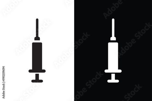 Syringe, injection icon silhouette vector, filled flat sign, solid pictogram isolated on white black