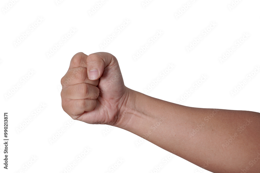 Male clenched fist, throwing punch, cut out isolated Male clenched fist, throwing punch, cut out isolated