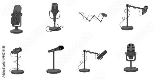 Microphone Podcast Illustration SET