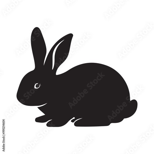 Black side silhouette of a rabbit isolated on white background. Vector illustration