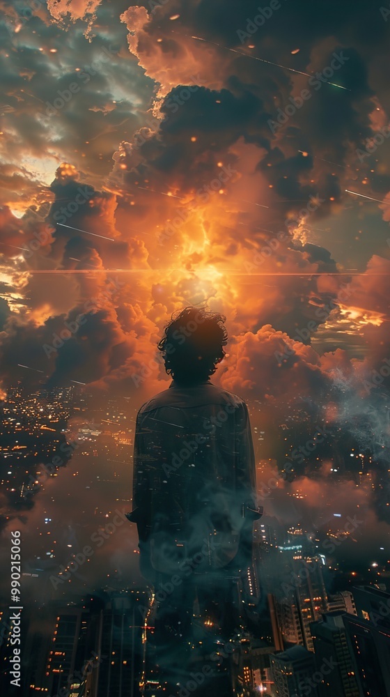 Silhouette of a Person Gazing at a Dreamy Cityscape Silhouette of a Person Gazing at a Dreamy Cityscape