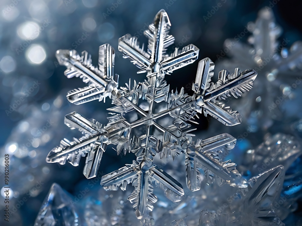 Highly detailed macro photography of intricate snowflakes showcasing unique icy patterns
Highly detailed macro photography of intricate snowflakes showcasing unique icy patterns