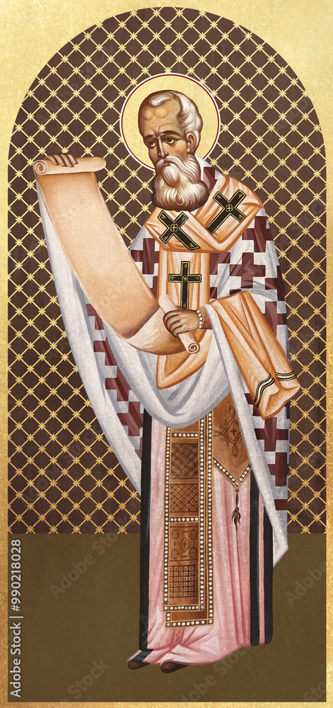 Obraz premium Traditional Christian icon of Gregory of Nazianzus. Antique illustration in Greek style