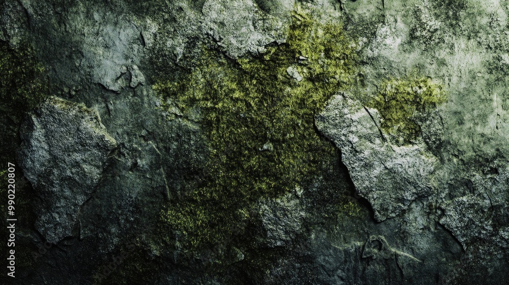 Stone Wall Texture with Green Moss and Rough Surface