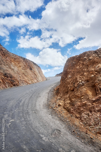 A sharp turn on a steep mountain road, Ecuador. photo