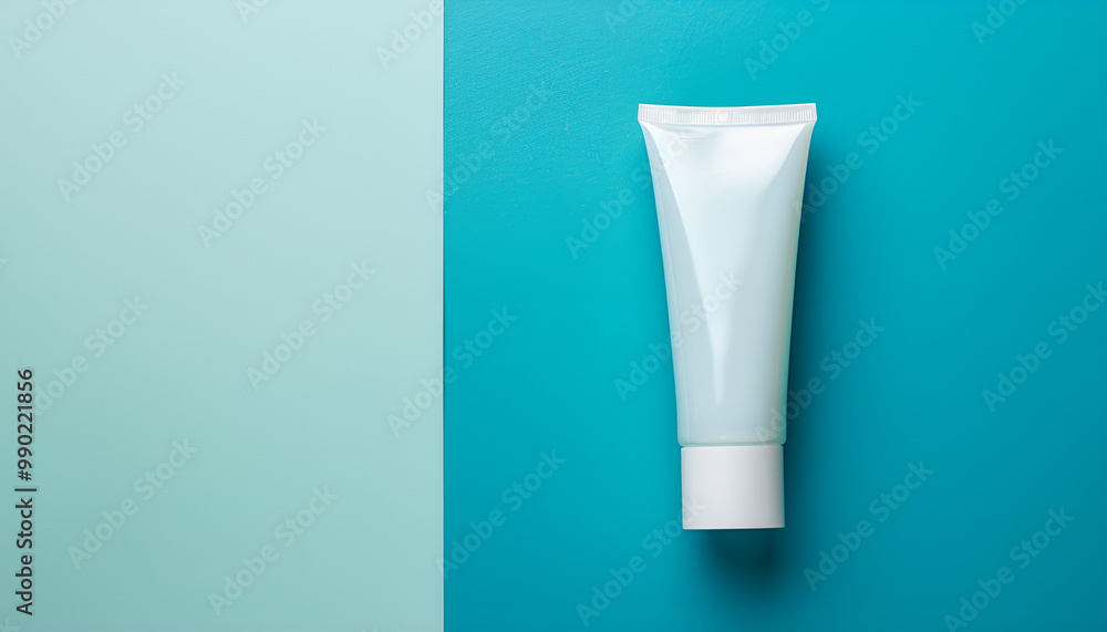 Tube of men's facial cream on color background, top view Tube of men's facial cream on color background, top view