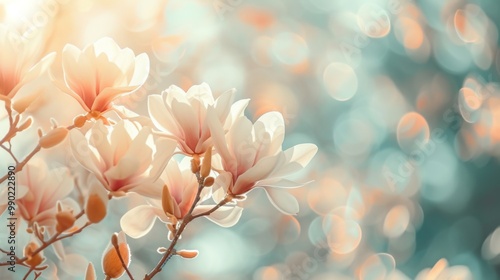 Delicate Magnolia Blossoms in Soft Light: A Springtime Floral Delight