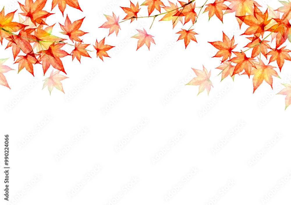 Fototapeta premium 紅葉 秋 背景 フレーム 水彩 イラスト