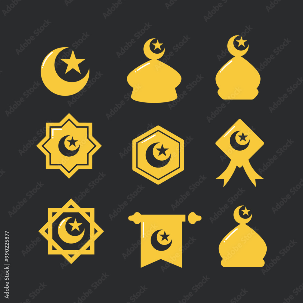 Islamic element icon symbol Flat style. collection of isolated cartoon illustrations