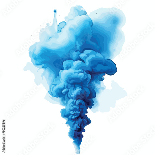 Blue watercolor big blot spread to the light background. watercolor isolated on white with clipping path