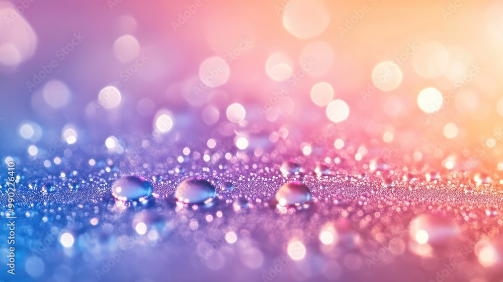 Sparkling Water Drops on Shimmering Surface with Bokeh Background Sparkling Water Drops on Shimmering Surface with Bokeh Background
