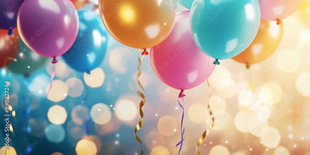 Bright festive image of colorful balloons at New Years party, creating joyful atmosphere filled with celebration and excitement Bright festive image of colorful balloons at New Years party, creating joyful atmosphere filled with celebration and excitement