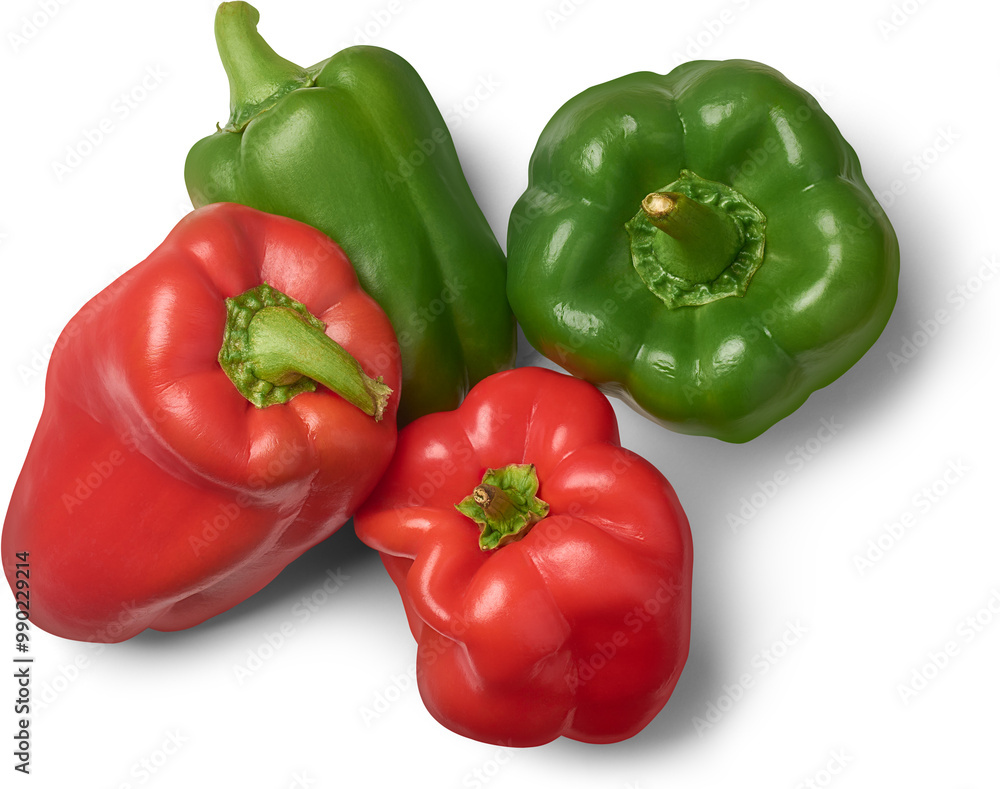 bunch of red and green color bell peppers isolated white background, sweet non spicy peppers used in cooking with vitamins and antioxidants top view bunch of red and green color bell peppers isolated white background, sweet non spicy peppers used in cooking with vitamins and antioxidants top view