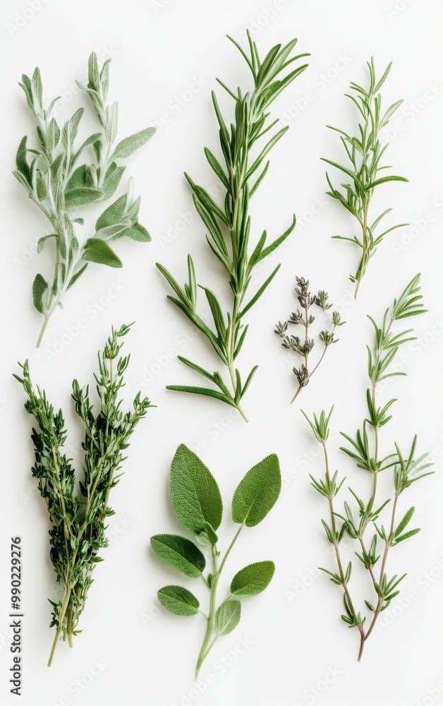 Fototapeta premium Fresh herbs on white isolate background