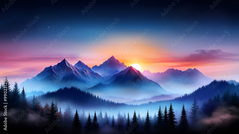A stunning landscape featuring mountains, forests, and a vibrant sunset, creating a serene atmosphere and breathtaking view. A stunning landscape featuring mountains, forests, and a vibrant sunset, creating a serene atmosphere and breathtaking view.