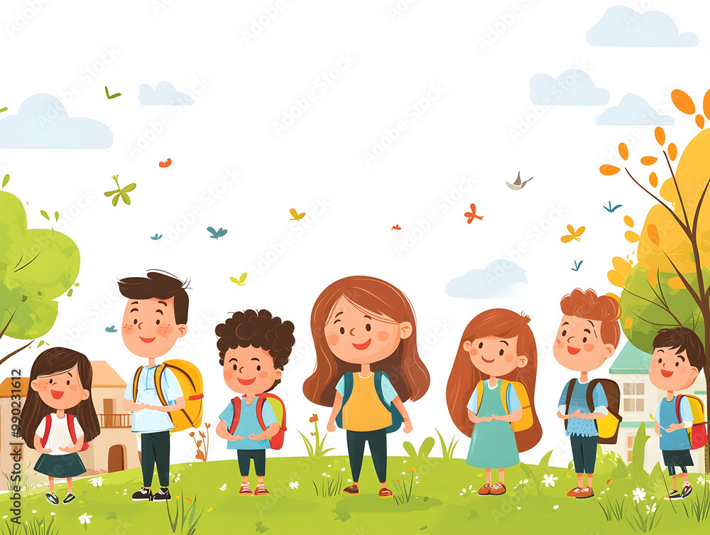 Illustration of a school outing for students. Leave a blank background. Illustration of a school outing for students. Leave a blank background.