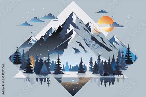 Serene Mountain Landscape at Sunset with Reflective Lake