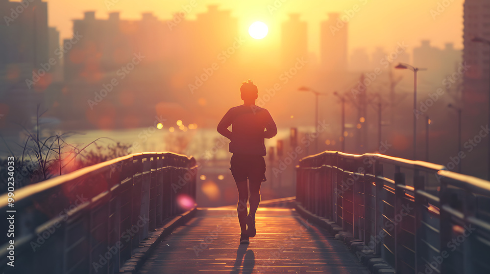 healthy lifestyle middle aged man runner running upstairs on city bridge road. vintage color healthy lifestyle middle aged man runner running upstairs on city bridge road. vintage color