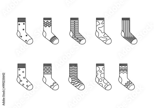 Socks doodle line icon collection. outline style. isolated illustration