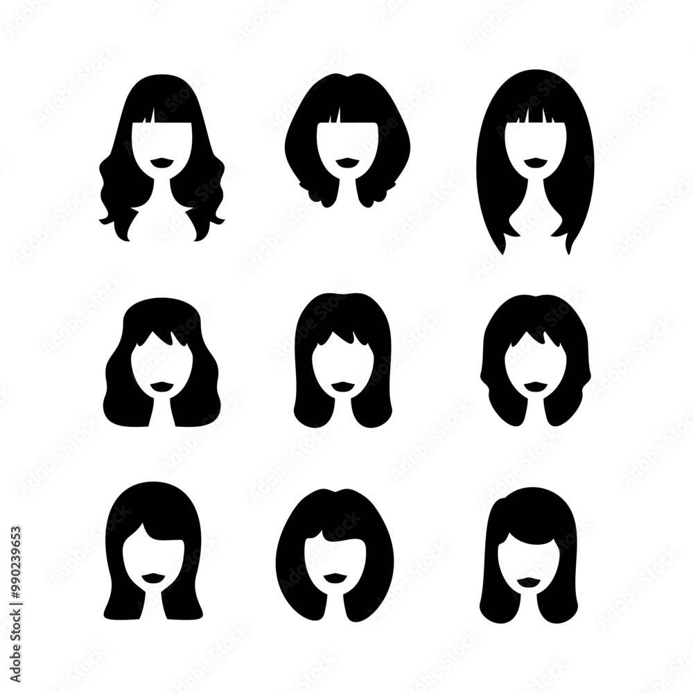 Woman face silhouette icon symbol Flat style. collection of isolated cartoon illustrations Woman face silhouette icon symbol Flat style. collection of isolated cartoon illustrations