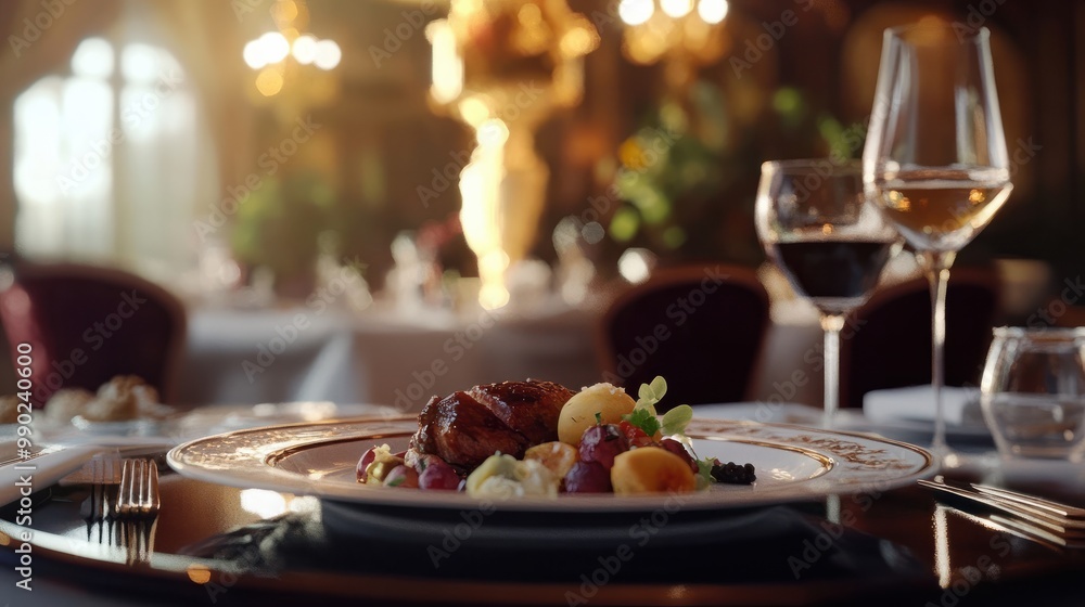 Luxury food service, main course served at a restaurant or formal dinner event in classic English style in the luxurious hotel or country estate, Luxury food service, main course served at a restaurant or formal dinner event in classic English style in the luxurious hotel or country estate,