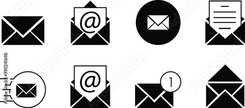 Mail icon set, Email, post, letter, envelope, newsletter, notification new message isolated on transparent background. Line outline flat design, adapted e-mail icons for web, web site, mobile app, UI