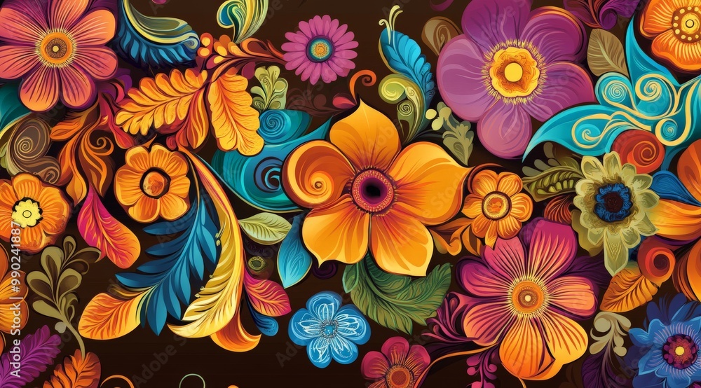 An intricate pattern of colorful flowers An intricate pattern of colorful flowers