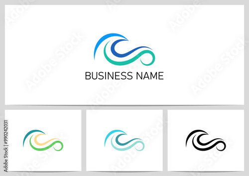 Curve Lines Water Wave Wind Swirl Logo Design