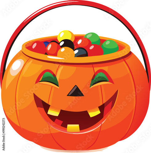 Scary pumpkin basket to collect candy on Halloween day, Concept for Halloween holiday