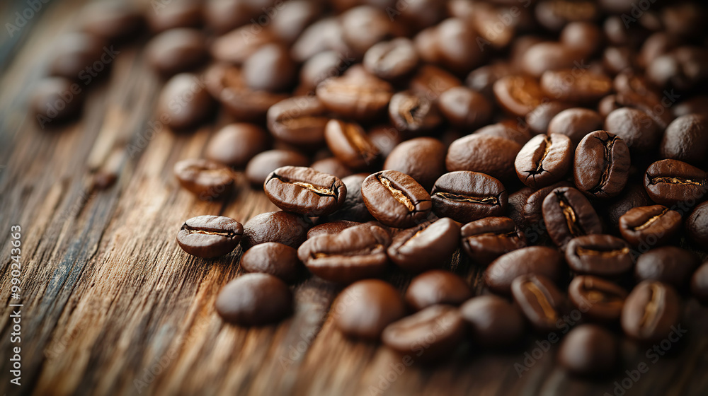 Freshly Roasted Coffee Beans on Rustic Wooden Table Freshly Roasted Coffee Beans on Rustic Wooden Table