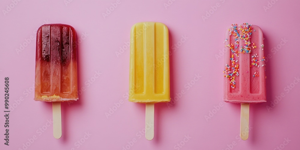 Popsicles with Sprinkles on Pink Background Popsicles with Sprinkles on Pink Background