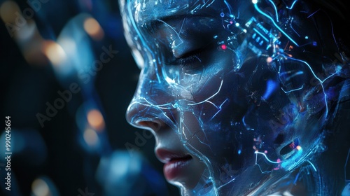 Robotics or ai artificial intelligence connecting interaction with human.Chat bot software network.big data and transfer protocol system.Neuralink with smart brain.ai generative technology