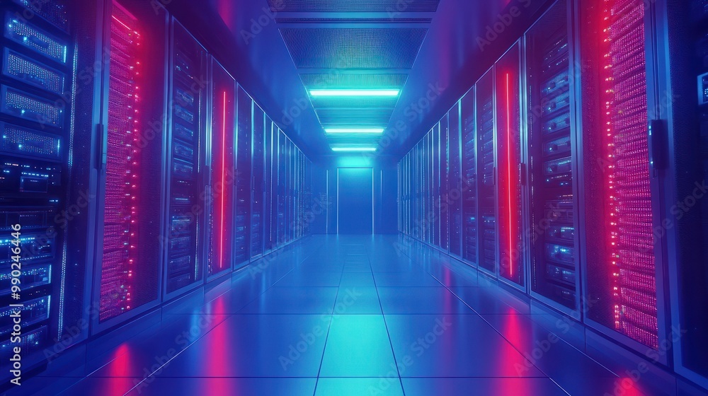 Server room in data center full of telecommunication equipment, concept of big data storage and cloud hosting technology, Ai generated. Server room in data center full of telecommunication equipment, concept of big data storage and cloud hosting technology, Ai generated.