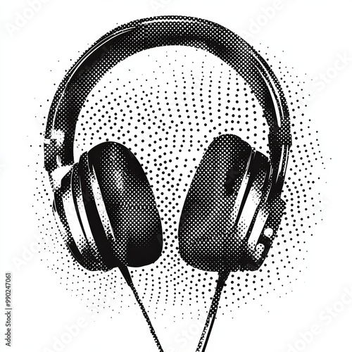 Wallpaper Mural Halftone headphones, collage sticker. Dots grunge texture. Dotted photocopy illustration Torontodigital.ca