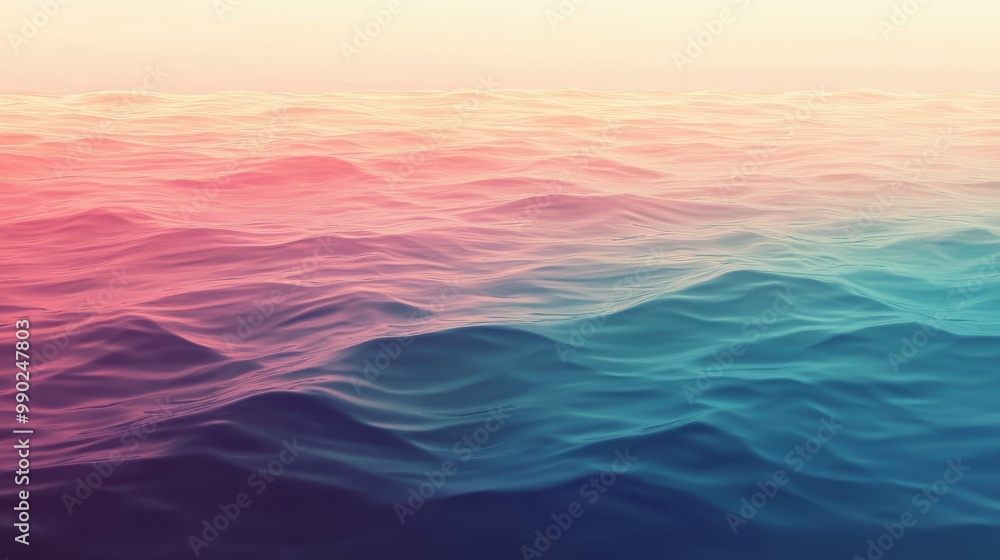Obraz premium Colorful calm ocean waves at sunset.