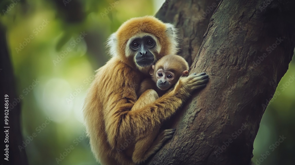 Mother Gibbon Holding Her Baby in a Tree Mother Gibbon Holding Her Baby in a Tree