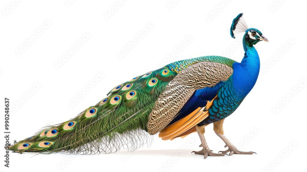 Fototapeta premium Peacock with Vibrant Plumage and Tail Feathers