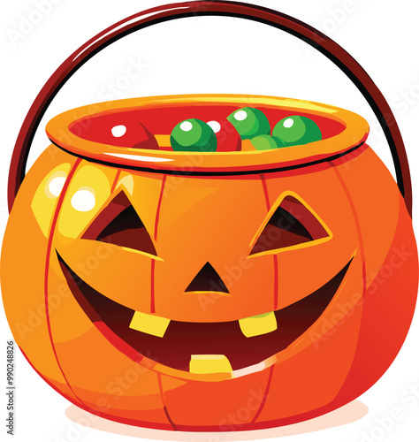 Scary pumpkin basket to collect candy on Halloween day, Concept for Halloween holiday