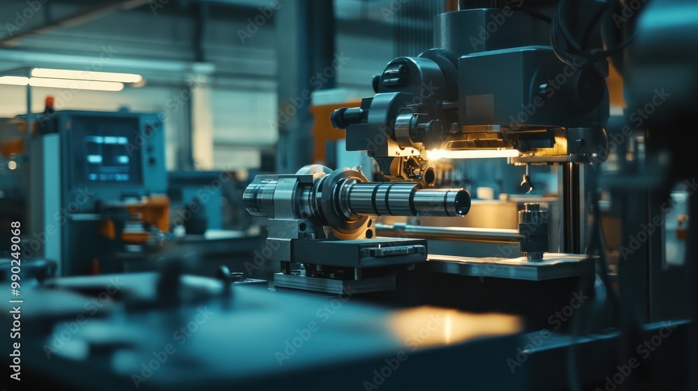 The skilled engineer expertly operated the lathe in the bustling manufacturing factory, overseeing the production of precision parts. The skilled engineer expertly operated the lathe in the bustling manufacturing factory, overseeing the production of precision parts.