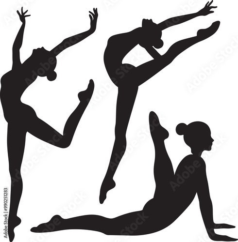 silhouette of gymnast women vector art illustration