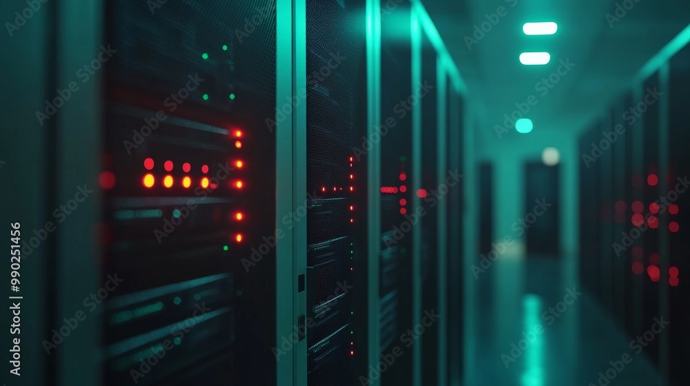 Glowing Servers in a Dark Data Center Corridor Glowing Servers in a Dark Data Center Corridor