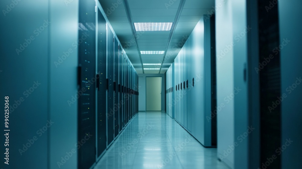 Dimly Lit Corridor in a Modern Office Building Dimly Lit Corridor in a Modern Office Building
