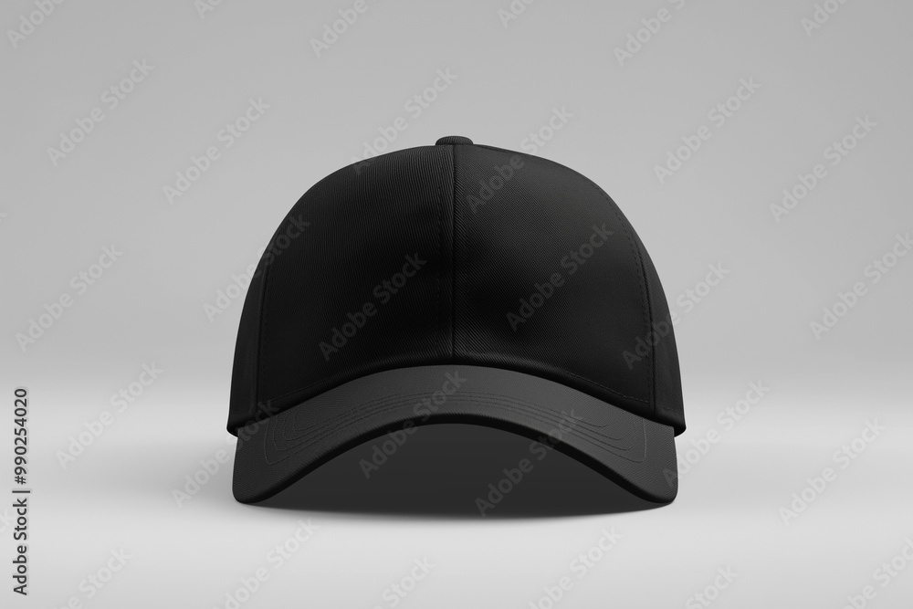Fototapeta premium black baseball cap isolated on grey background, cap mockup