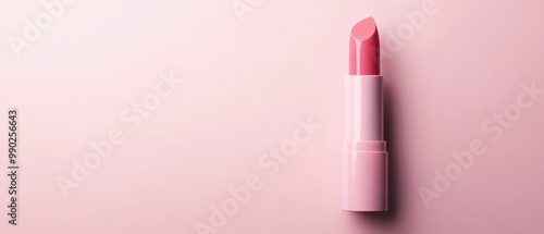 Lipstick tube on a pale pink background, soft lighting, symbol of personal beauty